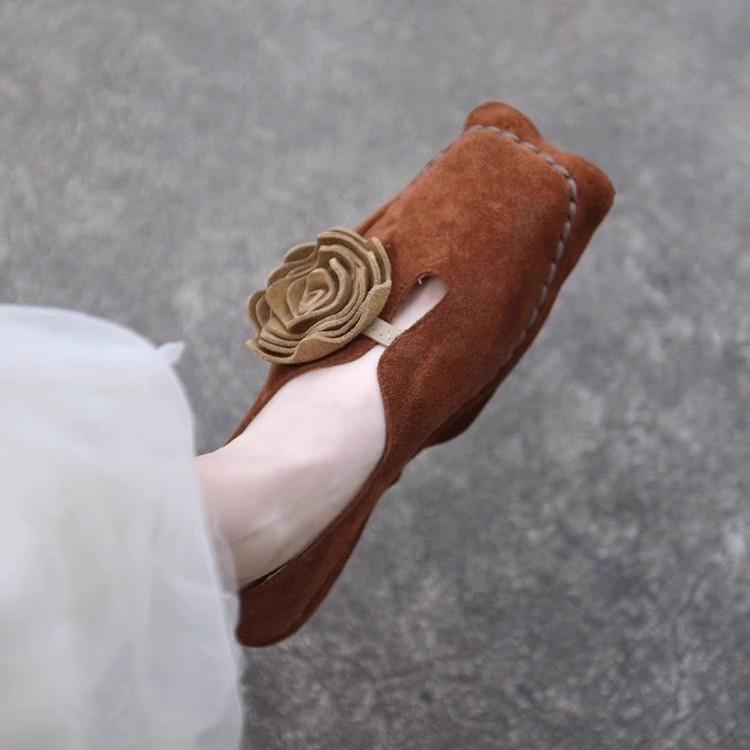 Retro Nische Blume eckiger Kopf Einzelschuhe 2025 Frühling und Herbst neu Mori Serie mit Rock ein-Pedal flachsohlige handgefertigte Damenschuhe