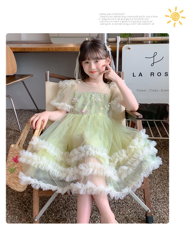 Girls' Summer Dress 2026 New Style Children's Western-style Girls' Summer Dress Three-dimensional Flower Mesh Princess Dress