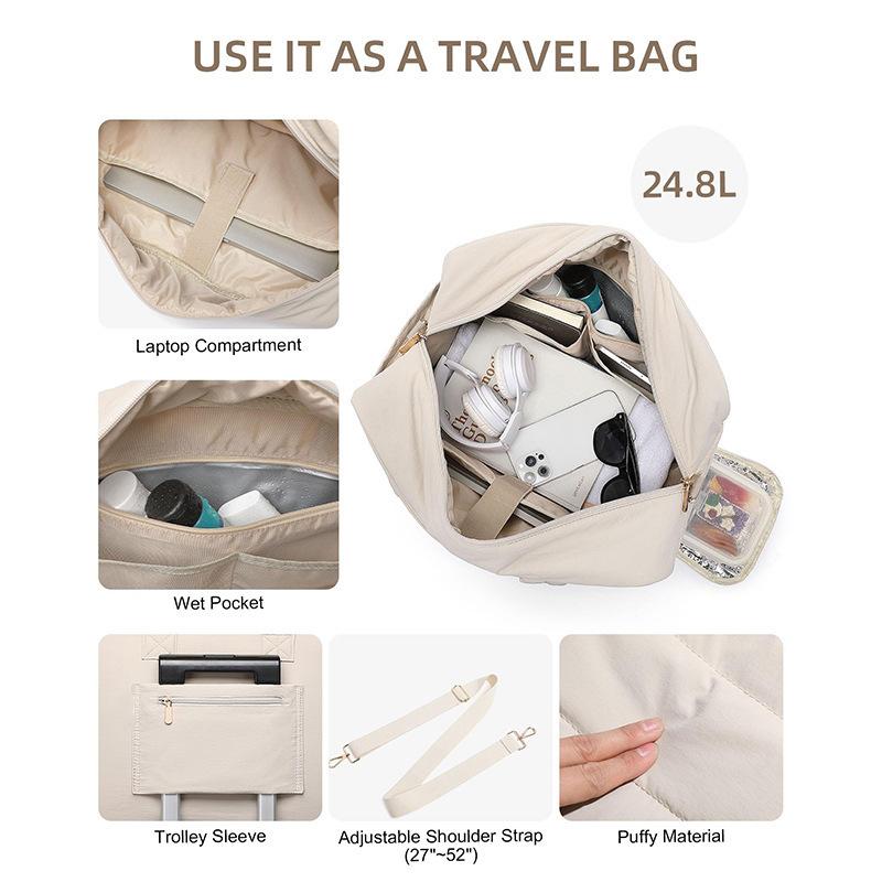 Lunch Tote Bag Laptop Bag With Insulation Lunch Compartment Fluffy Quilted Travel Duffel Bag