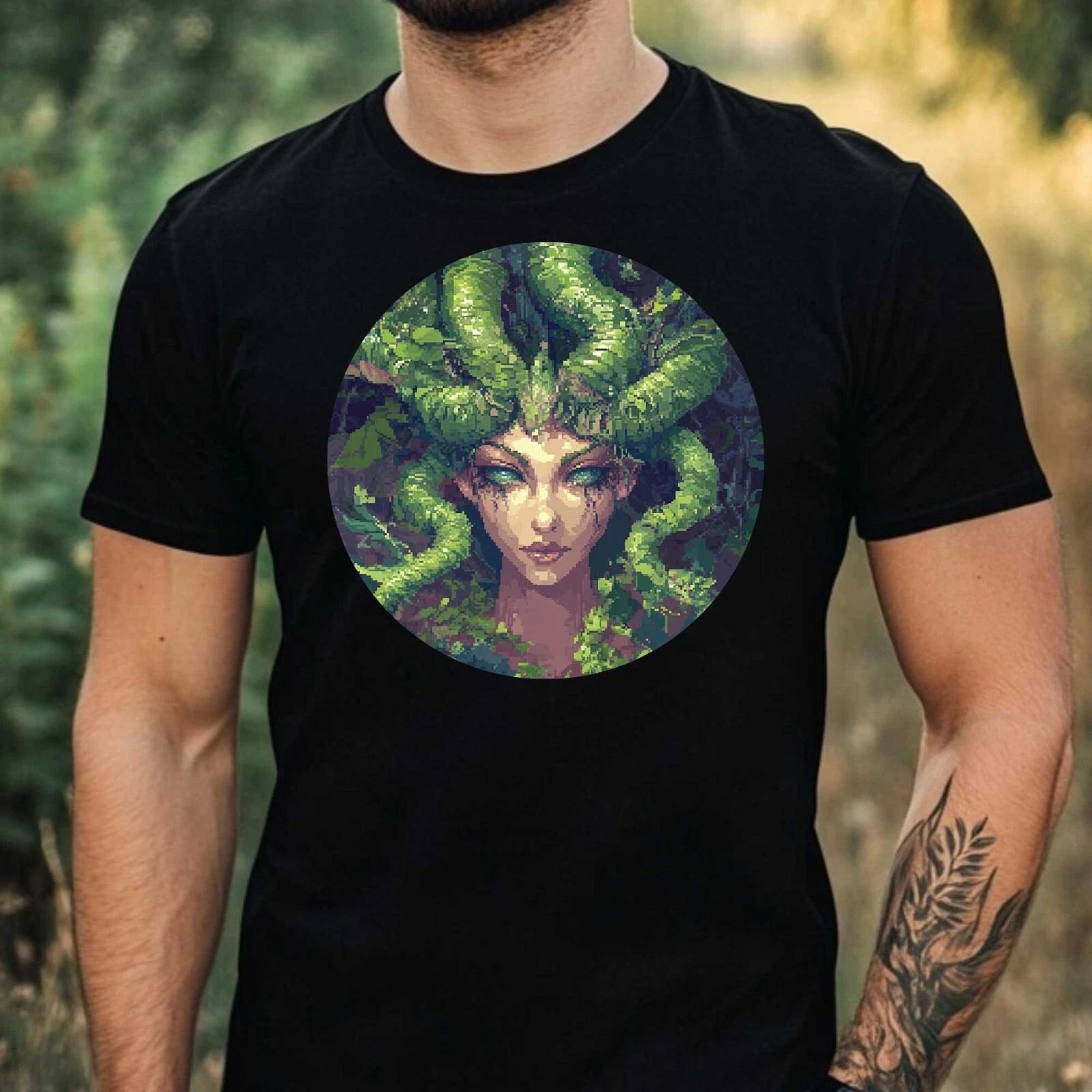 T-Shirt Herren Medusa Pixel Art Motiv Baumwolle Größe XS bis 5XL S