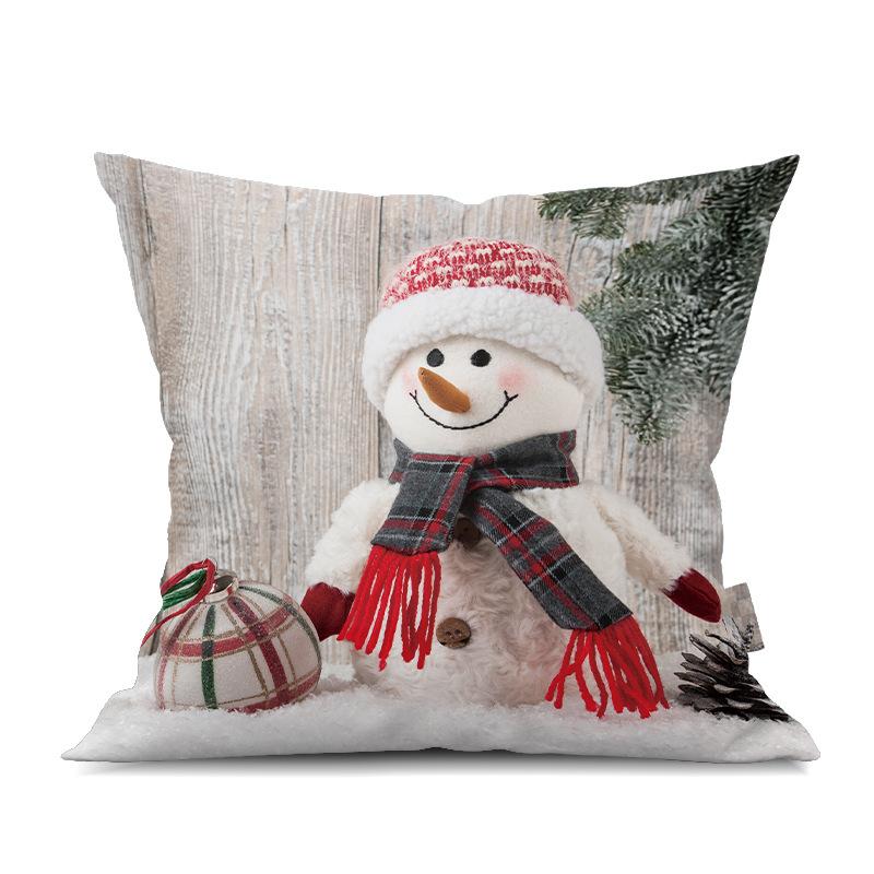 2022 New Christmas Snowman Peach Skin Pillow Case Cute Cartoon Waist Pad Back  Home Decoration