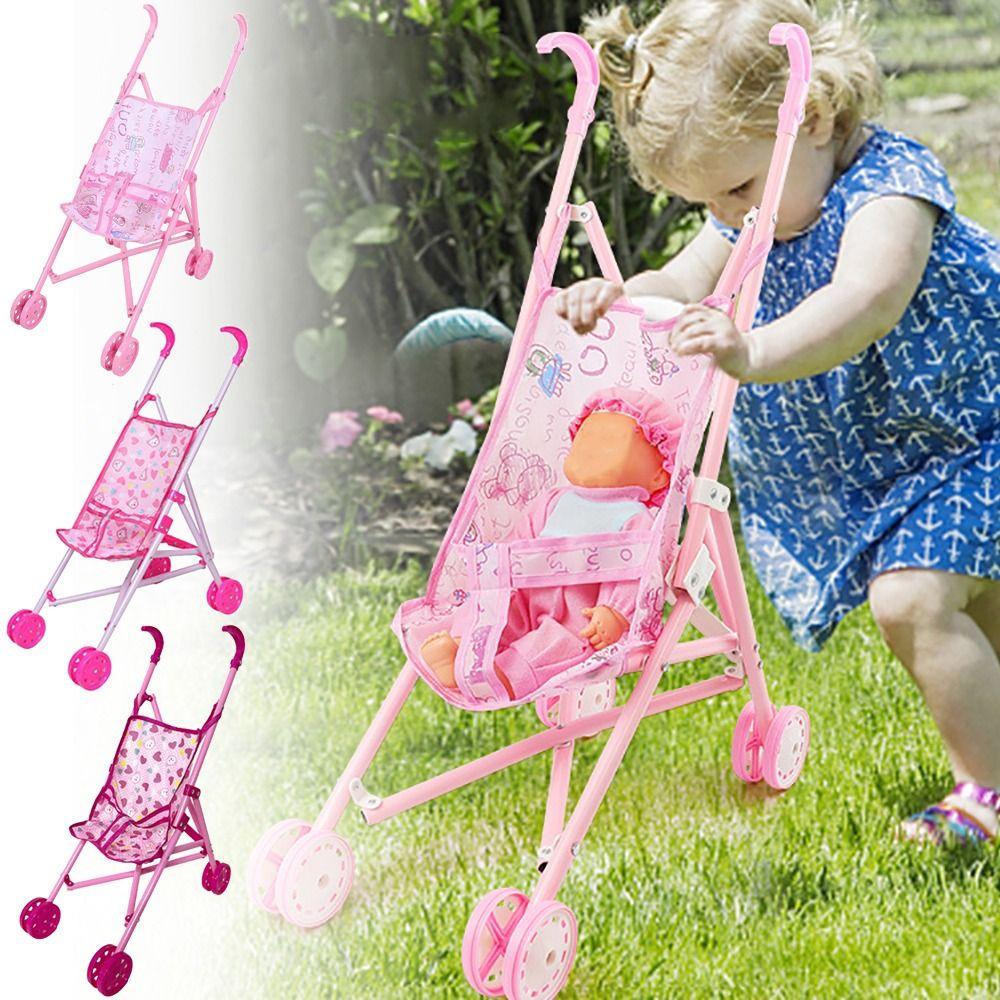 Foldable Dolls Pram Multicolor Doll Handcart Creative Baby Walker  For Boys Girls