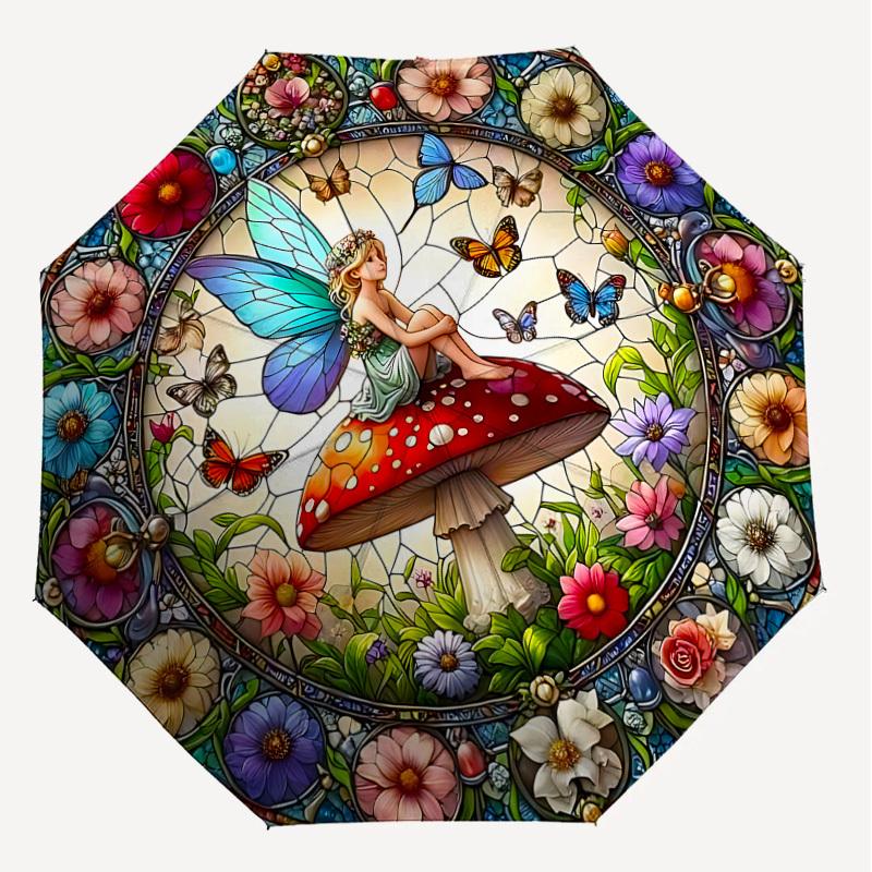 1PC fairy stained glassAutomatic Open/Close Umbrella with Windproof, 8-Rib Sturdy Canopy, Durable Ribs, Fashionable Design, Outdoor Accessory, Fun Pri