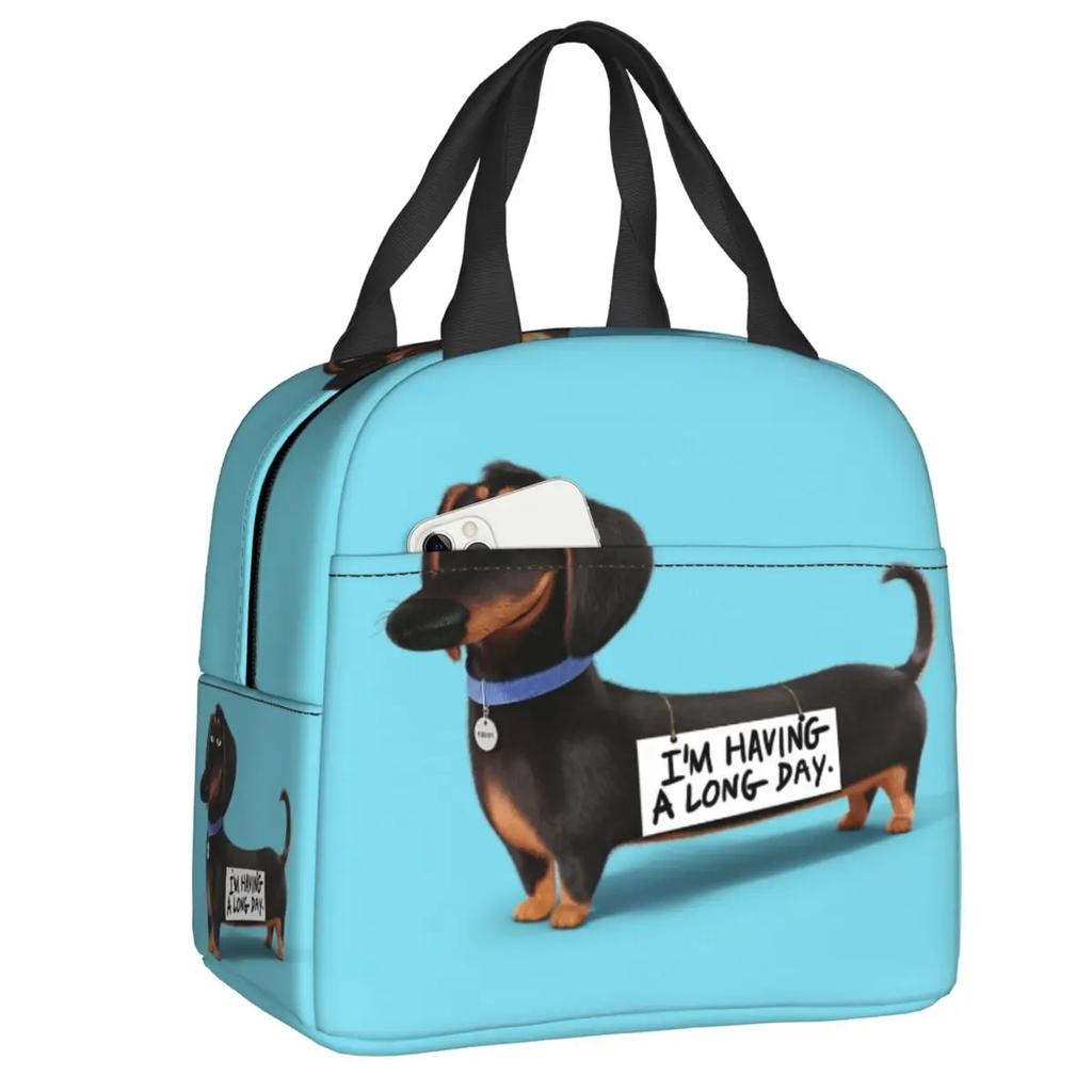 Dachshund Thermal Insulated Lunch Bag Women Badger Sausage the Wiener Dog Lunch Tote for Outdoor Camping Travel Storage Food Box