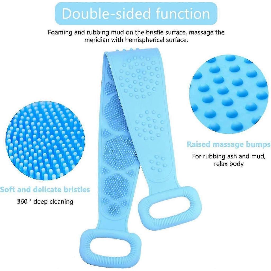 Spazzola da Bagno in Silicone da 70 CM per Doccia e Vasca, Spazzola Schiena Extra Lunga a Doppia Faccia, Spazzola  (blu)