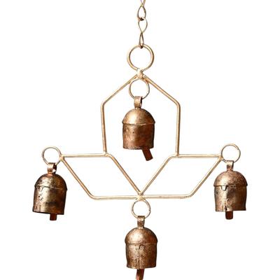 Campana de Viento Rústica Hecha a Mano para Patio Exterior, Jardín, Balcón con 4 Campanas de Vaca de Metal Decoración Melódica Relajante ((8x6 Pulgadas)