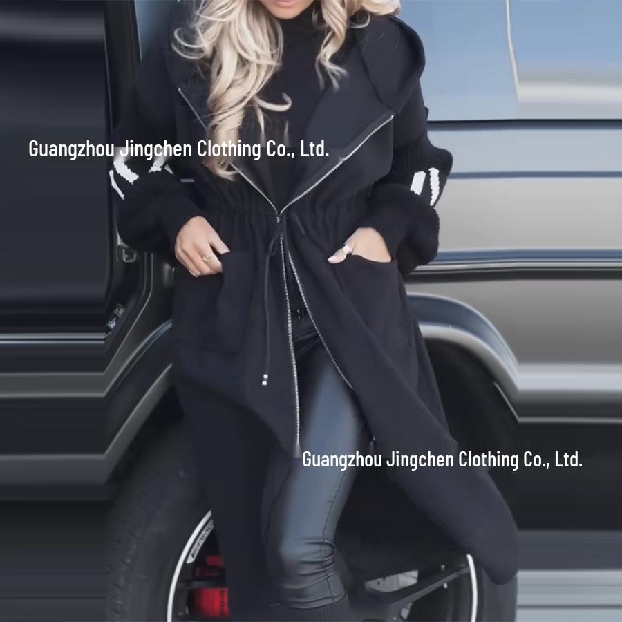 2024 Autumn/Winter European & American Women's Casual Hooded Spliced Coat