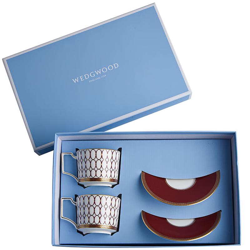 Wedgwood Gilded Age Red 2-Cup & Saucer Set