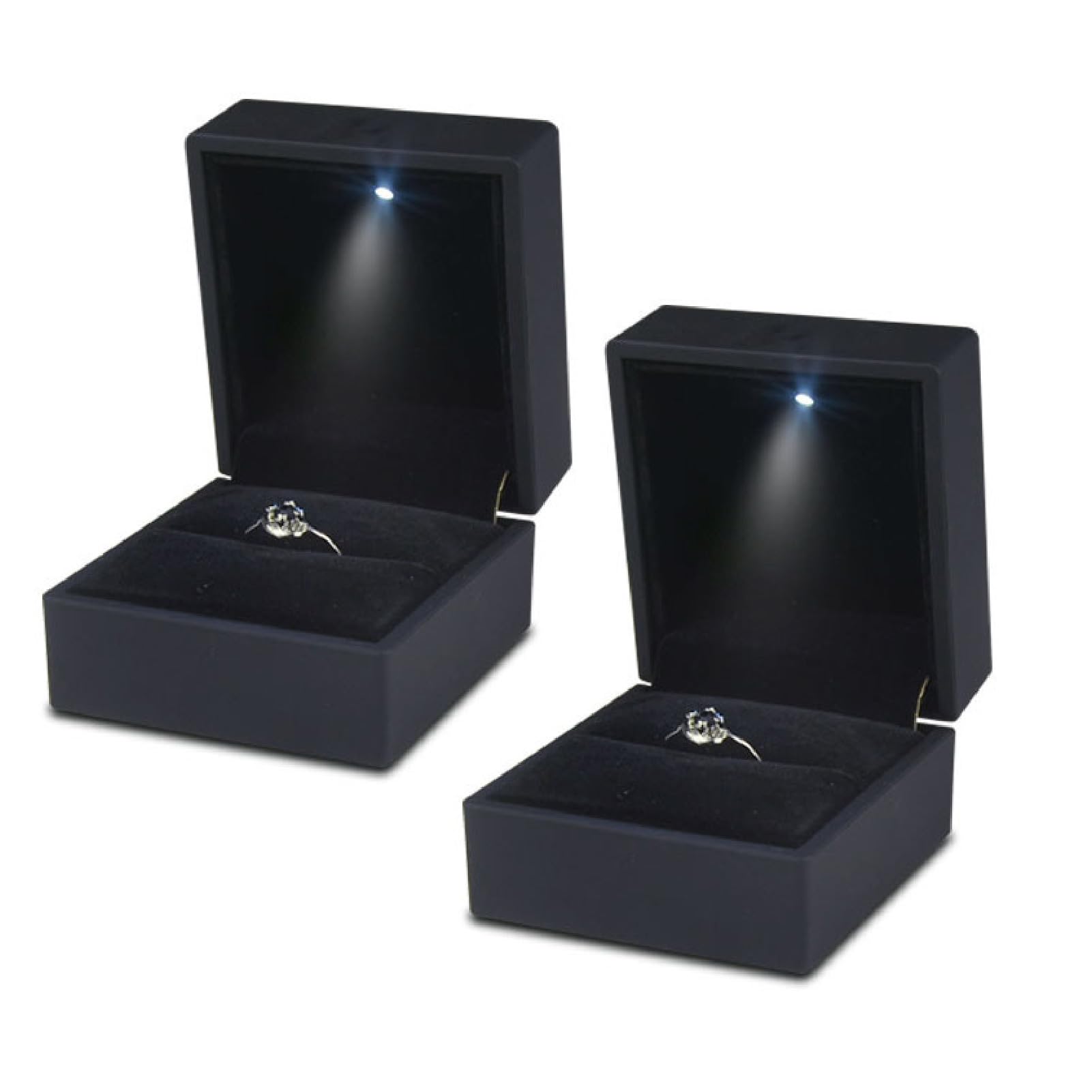 

CAWKAY Ring Case, Set of 2, with LED Lights, Loose Ring Case, Jewelry Storage, Perfect for Proposals, Weddings, Anniversaries (Black, Set of 2)