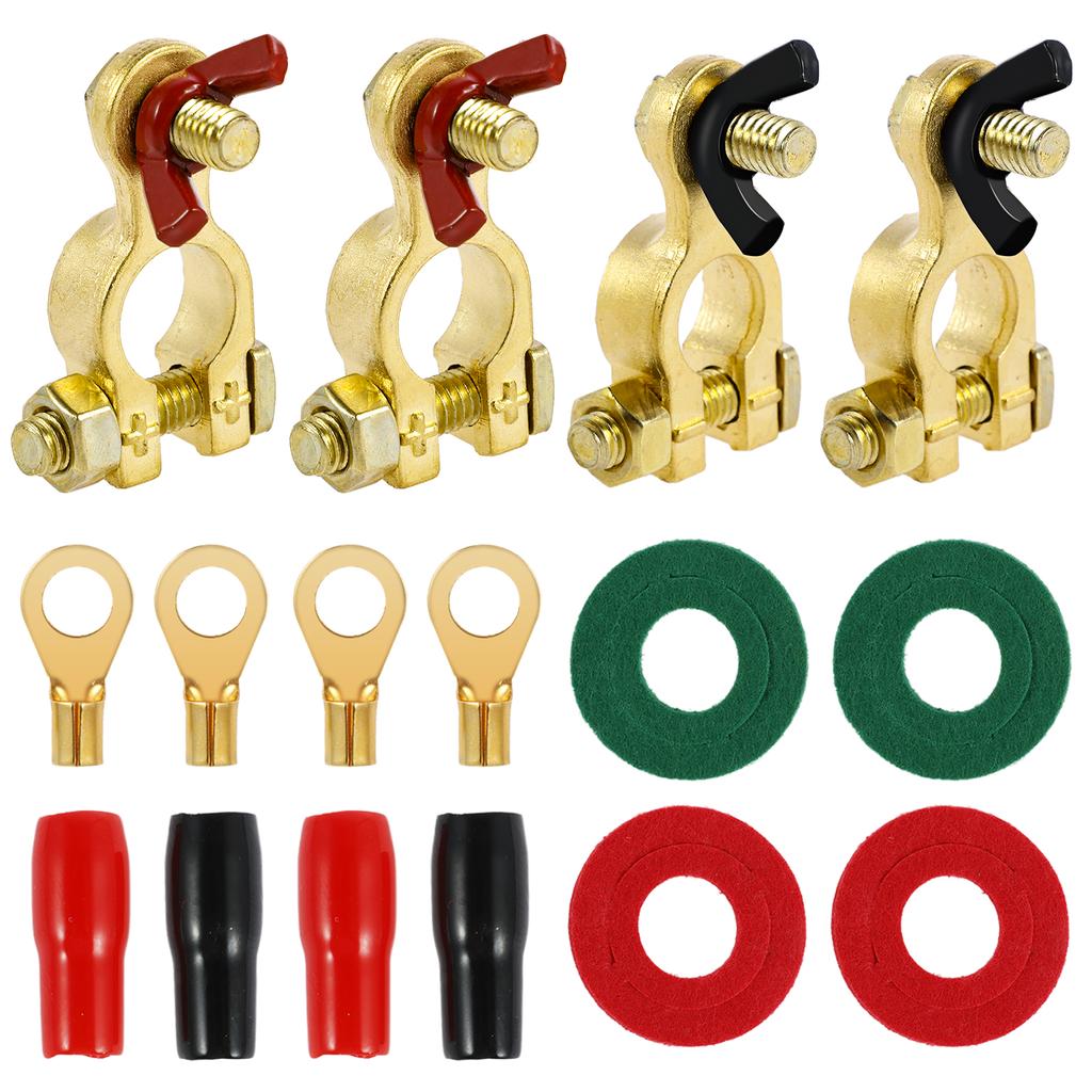 4/2PCS Battery Terminal Clamp Connector Kit Brass Positive & Negative Pole Auto Car Screw Connector with Washer Wire Nose