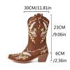 Fashion IPPEUM Cowboy Boots For Women Brown Ankel Block Heel Embroider Silver Pu Leather Plush Size 35-46 Western Cowgirl Shoes