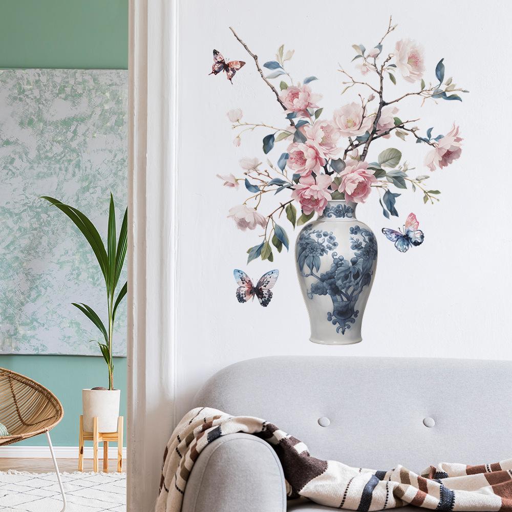 Vintage Porcelain Vase Wall Sticker Self-Adhesive for Study Bedroom Entrance Home Wall Decoration