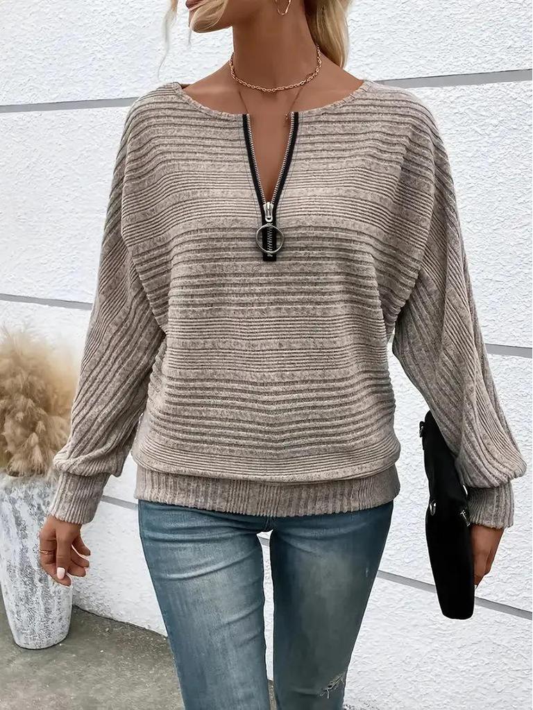 Women's Casual Solid Color Long Sleeve Zip Pullover Top (Autumn/Winter 2025)