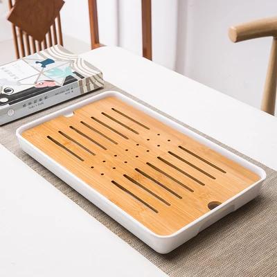 Bamboo Tea Tray Drainage Water Storage Kungfu Tea Set Living Room Coffee Table Drain Tray Storage Supplies Melamine Tea Tray