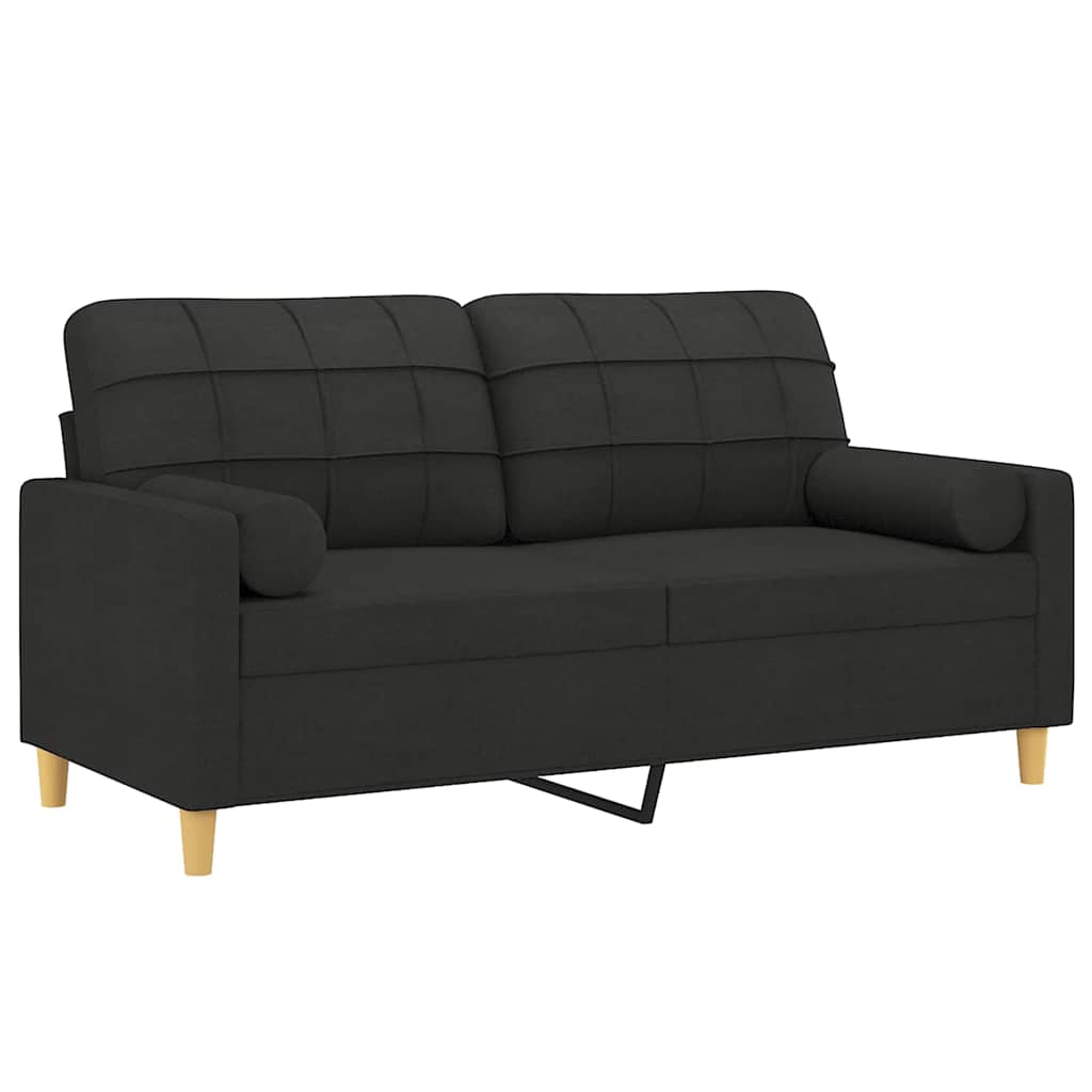 Vidaxl 2-Osobowa Sofa Z Poduszkami, Czarna, 140 Cm, Tkanina