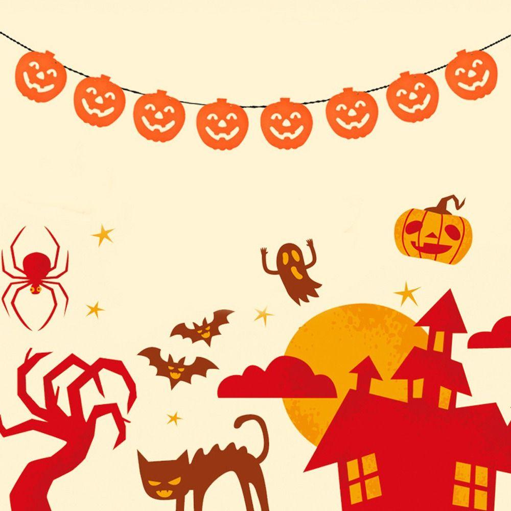 Pumpkin Bat Skull Spider Web Happy Halloween Banner  Halloween Party Decoration