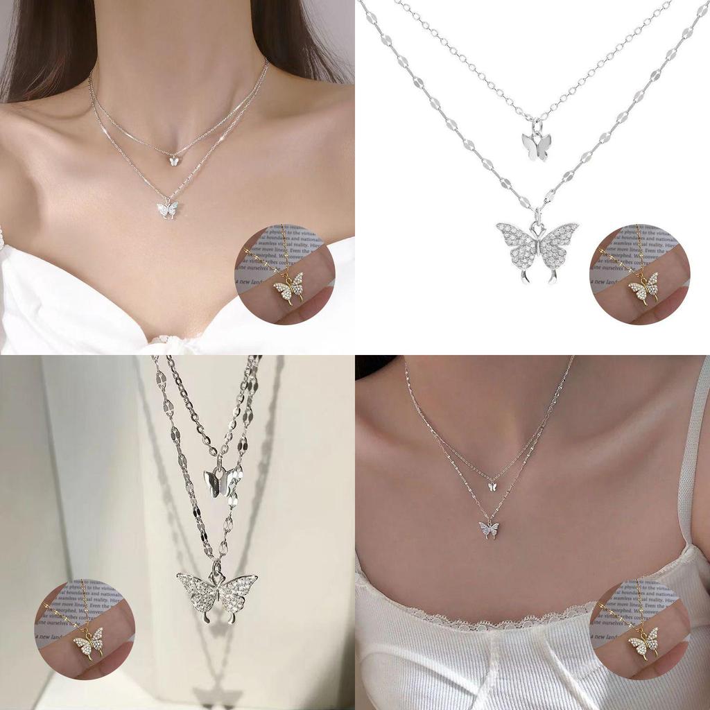 Stylish Adjustable Double Layer Butterfly Pendant Necklace With Hypoallergenic Material