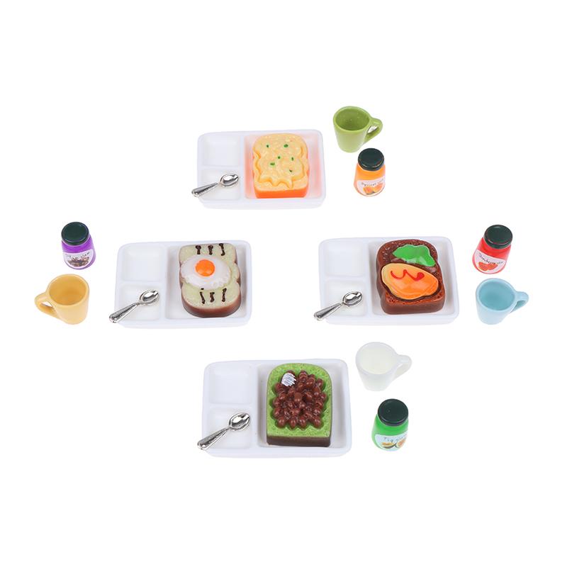 1/12 Dollhouse Miniature Toast And Jam Plate Set Decoration Accessories Toy