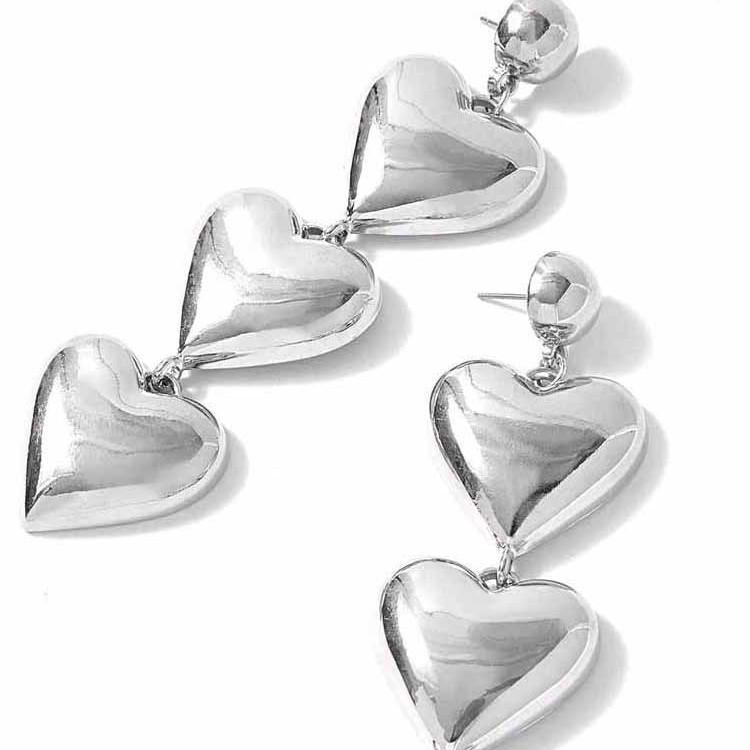 European-American Cross-Border Metallic Heart Pendant Stud Earrings with Exaggerated Design and Bright Texture