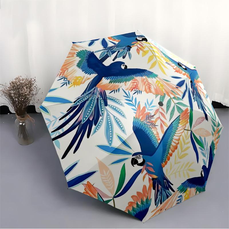 1pc Parrot Floral Automatic Folding Umbrella - Portable Collapsible, 8-Rib Durable Frame, Perfect for Outdoor Use,  Yy251218124