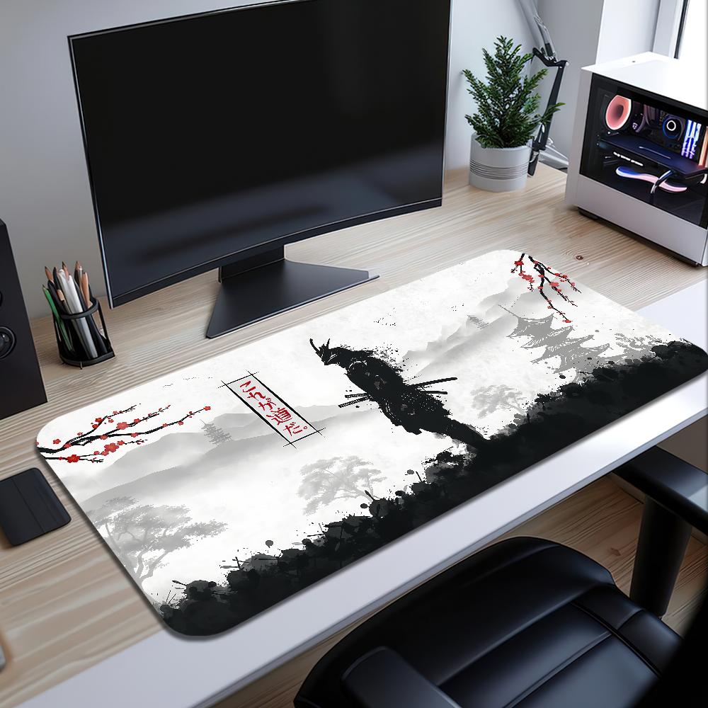 Japan Samurai Silhouett Fantasy Mask Mouse Pad Desk Mat Large Non-slip Anti-fray Keyboard Ergonomic Office Rubber PC Home Custom