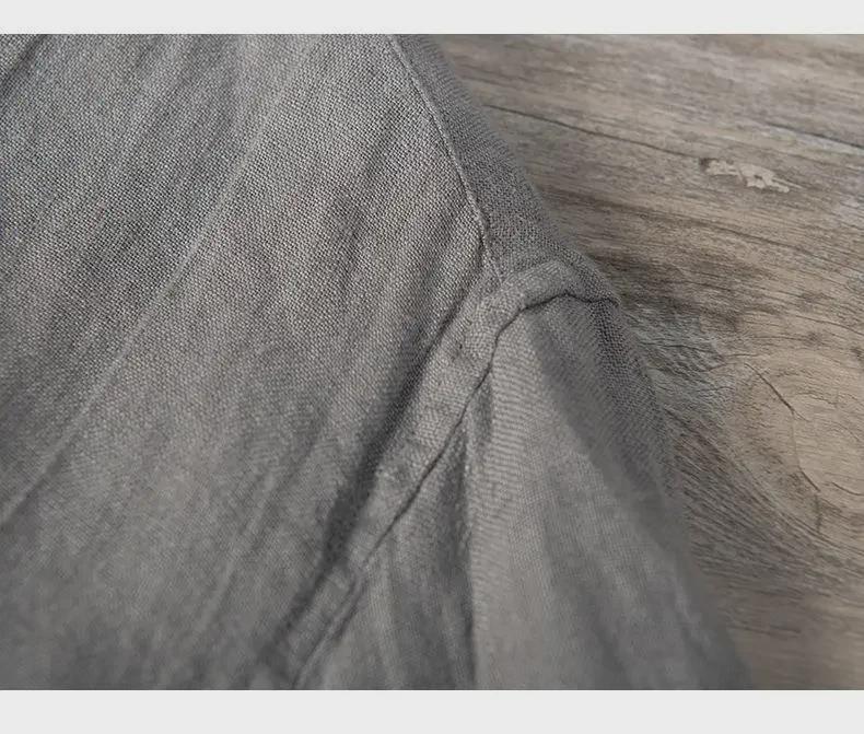 L888 Pánské retro lněné tričko s výstřihem do V - Ležérní jednobarevný top s krátkým rukávem