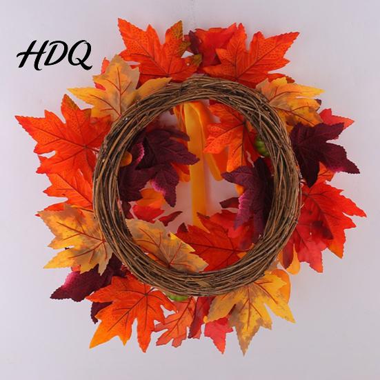 Thanksgiving Dekorationsgirlande für Eingang Herbst Ahornblatt Kürbis Kranz, Künstliche Beeren Ernte Türhänger Herbstlaub Veranda Thanksgiving,