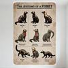 The Anatomy of a Ferret Vintage Educational Metal Tin Sign, Ferret Skeleton Muscle Organs Study Illustration Wall Decor for Home