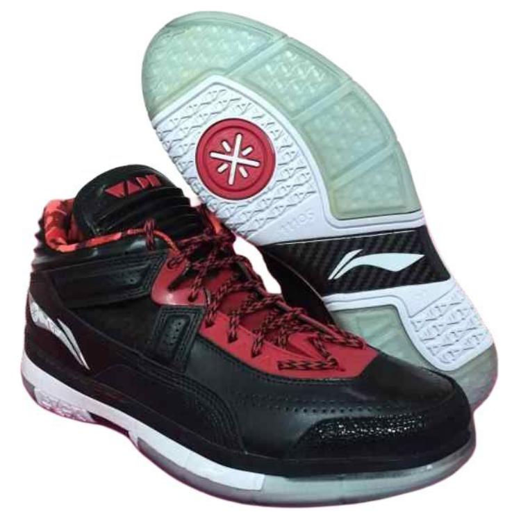 Li Ning WOW 1.5 Slip Resistant Abrasion Resistant Mid top Basketball Shoes Men's Black White Red ABAH037-2