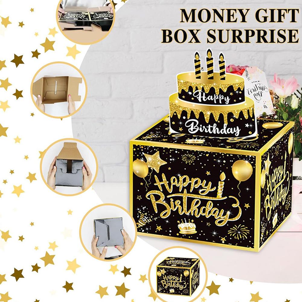 Surprise Birthday Party Decoration with Creative Funny Pumping Cash Money Box with Cake Card For Friends