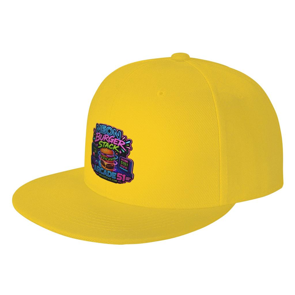 Fashion Arcade Neon Burger Stack Flat Brim Sun Hat Vintage Distressed Caps