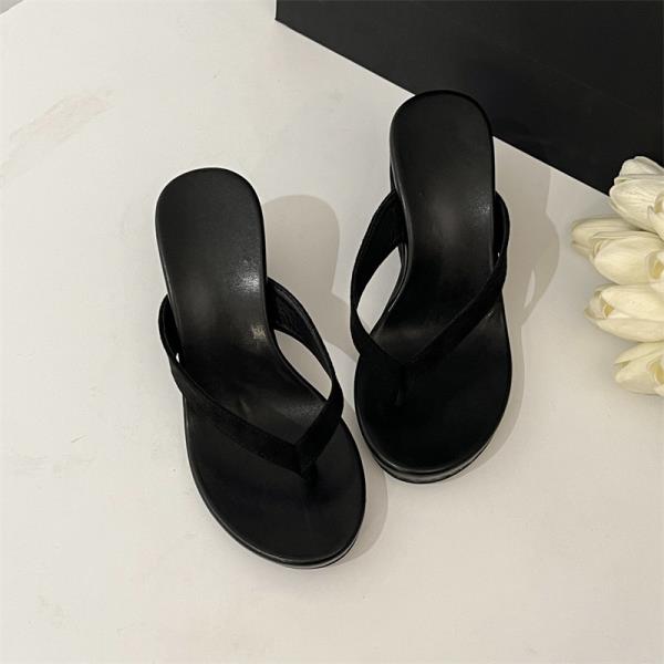 Fashion Female Shoes Slippers Casual On A Wedge Low Slides Rubber Flip Flops 2025 Luxury Hawaiian Rome PU Fabric Hoof Heels Low On A Wed