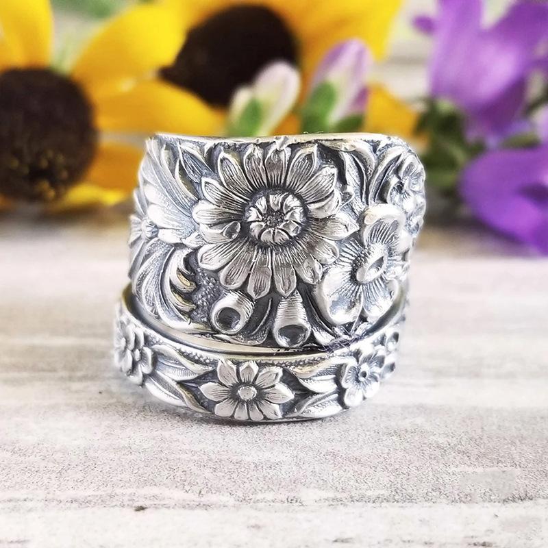 

New Sunflower Dark Series Flower Ring with Colorful Flowers for Women s Engagement Adjustable Opening 5