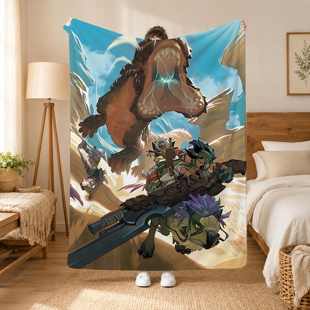 Monster Hunter Game Throw 240g Flannel Blanket, Suitable for Sofas, Beds, Offices,  Exquisite Gift Blankets