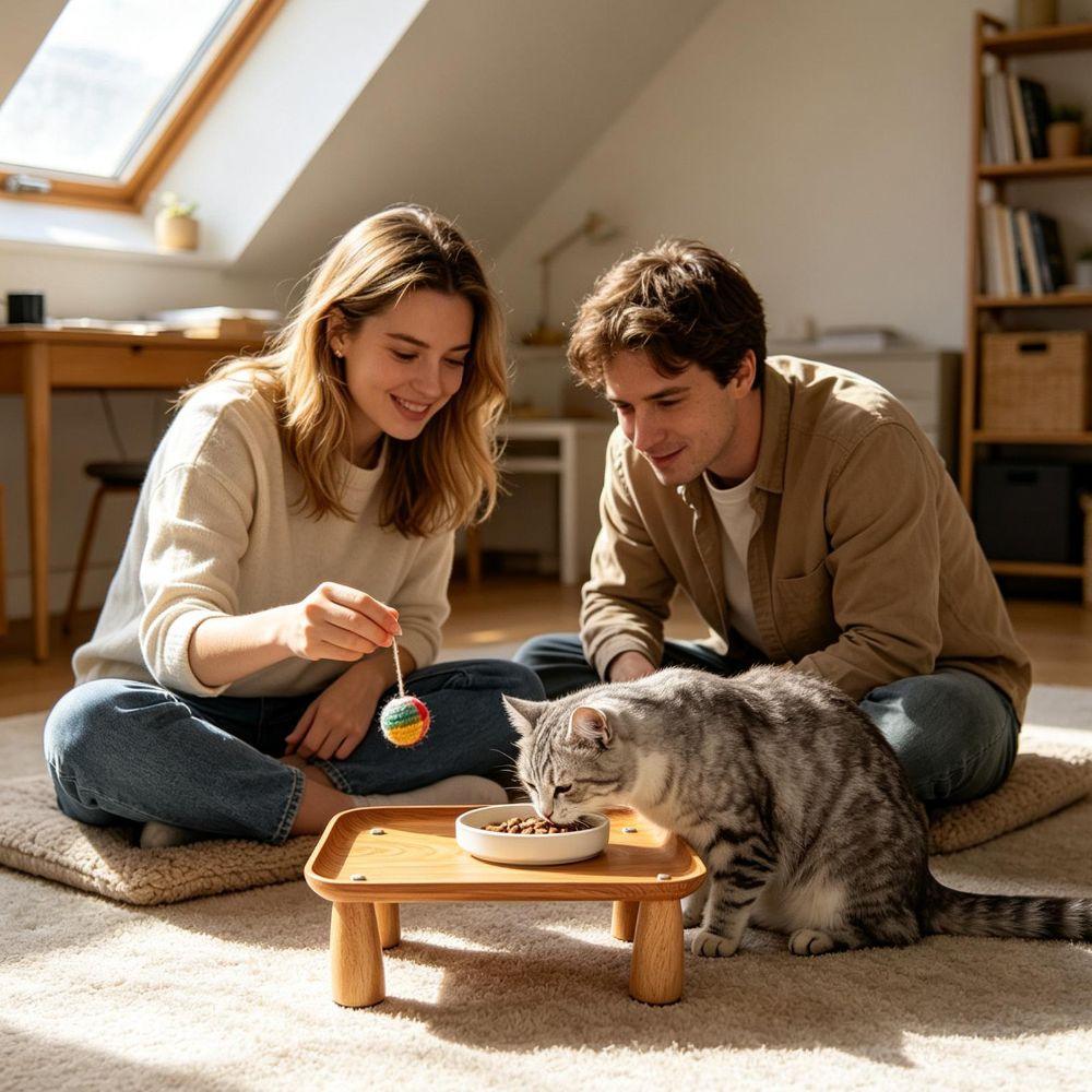 Spill Tray Elevated Pet Feeder Removable Tray Cat Bowl Stand Raised Cat Food Table Pet Feeding