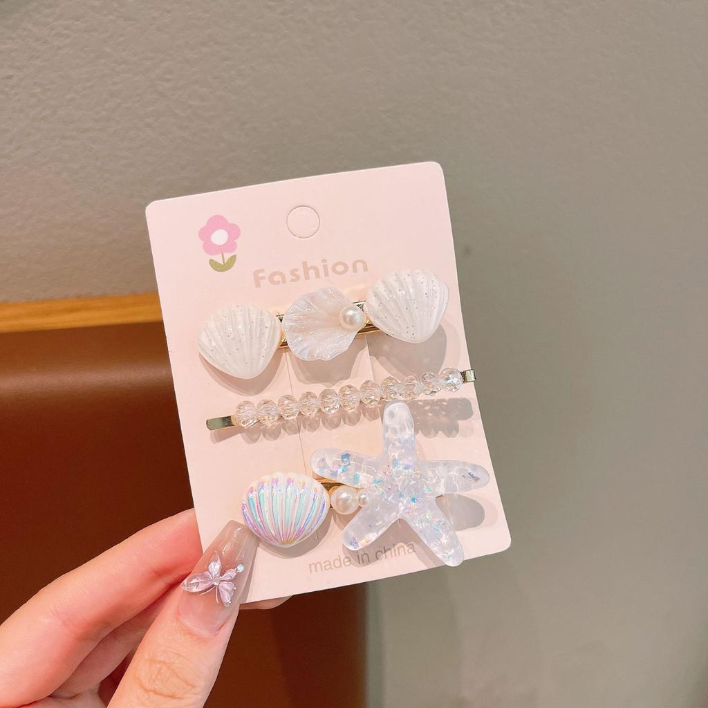 Summer Ocean Starfish Shell Hairpin Cute Children'S Hairpin Duck Beak Clip Pearl Hair Accessories Headgear Clip Girl