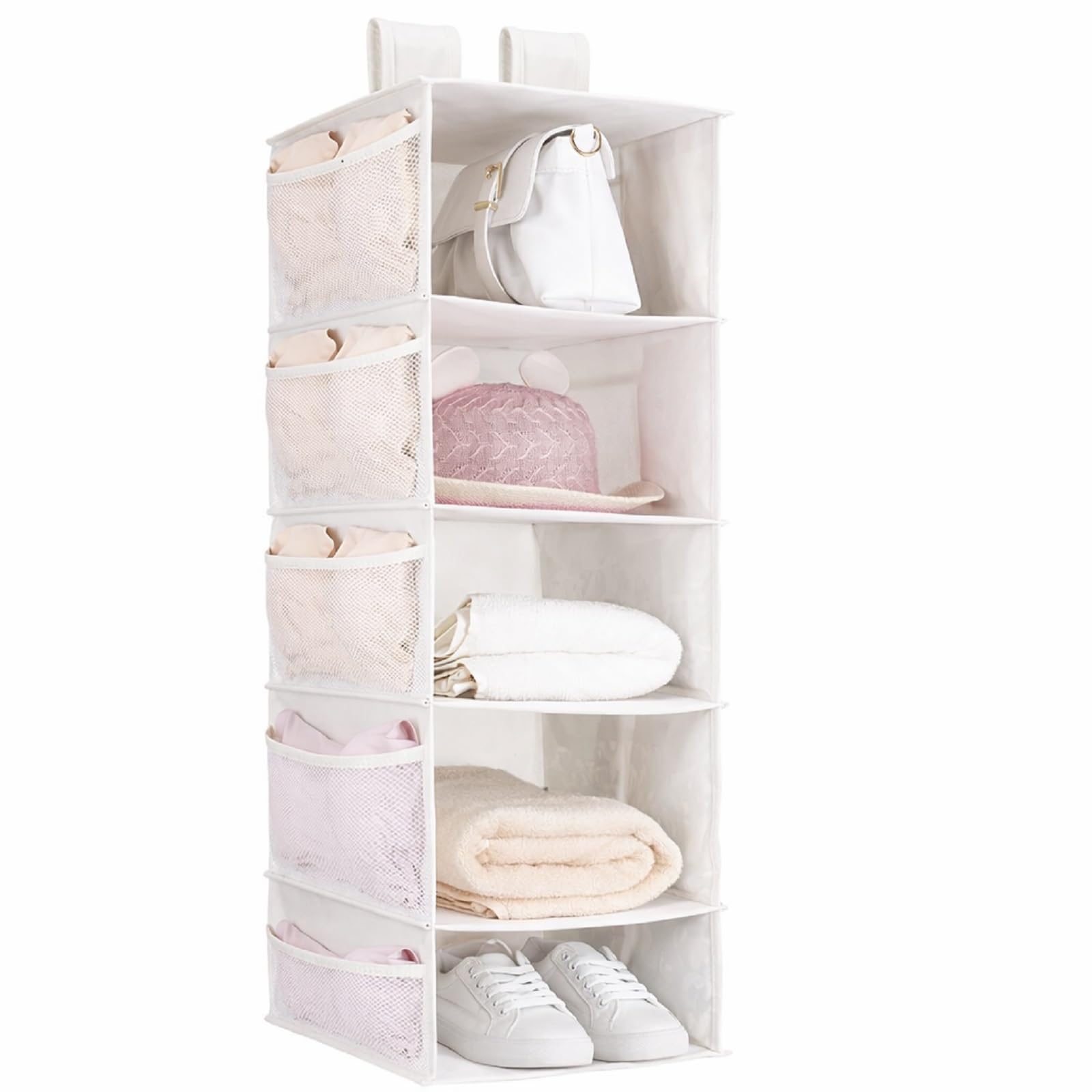 

Hanging Storage Rack with 5 Tiers and Pockets 15 Large Prevents Clothes from Losing Multifunctional Hanger Rack for Underwear and Clothing белый