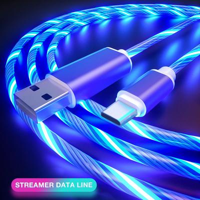 Flow Luminous USB Type C Cable 3A Fast Charging Data Cord for Samsung OPPO Huawei Charger Micro USB Wire LED Cable