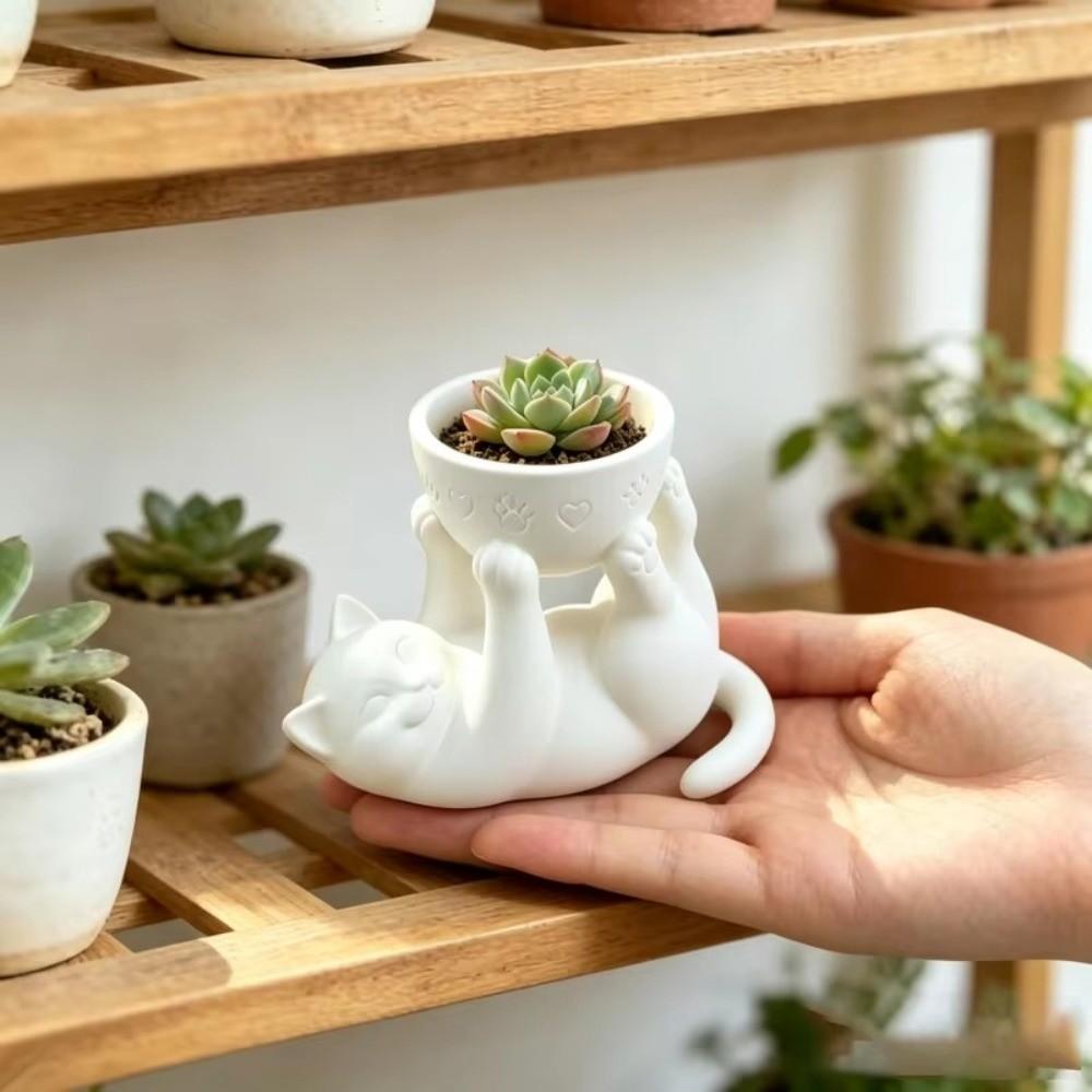 3D Printed Succulent Planter Plastic Cat Plant Pot Plant Holder Reclining Cat Planter Office