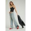 Foreign Trade Original Order PAC * Sun Lena Light Indigo Bow Wide Leg Straight Slimming Low Waist Super Baggy Jeans