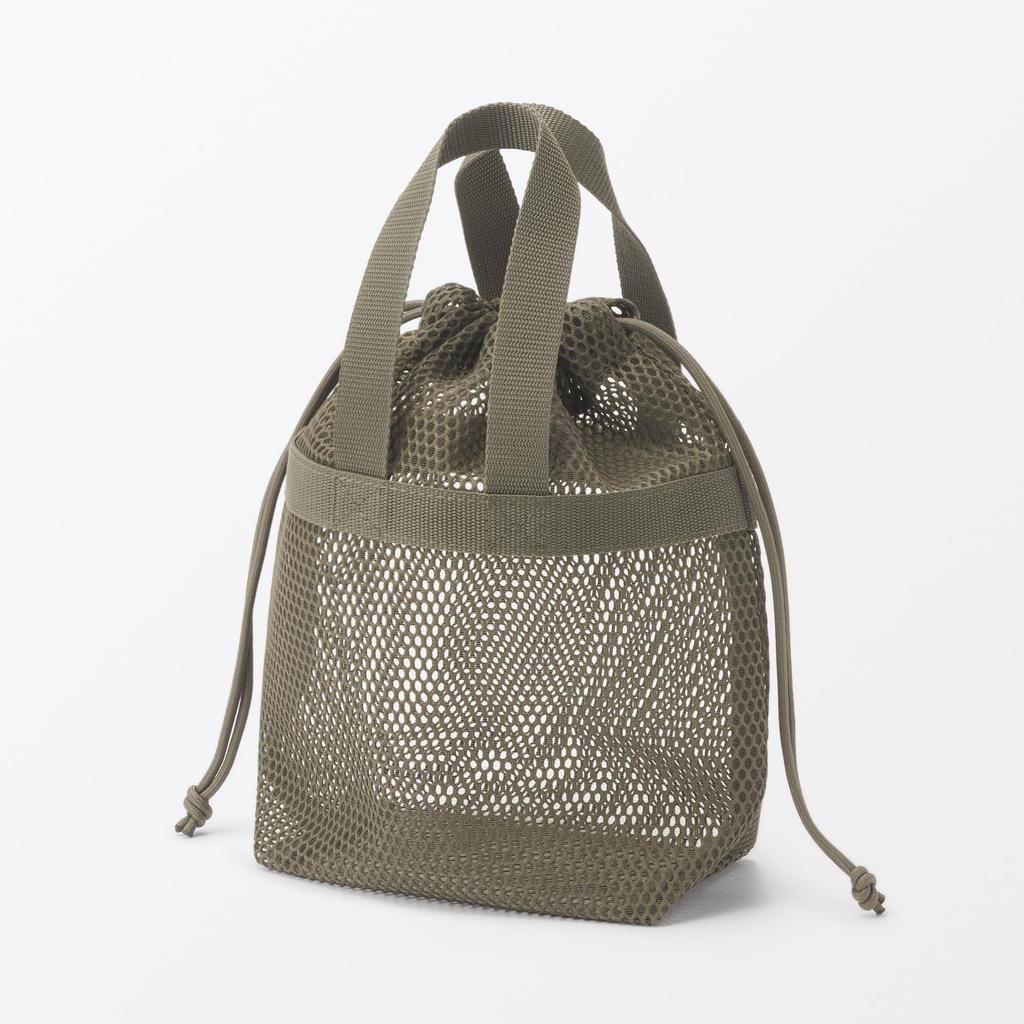 MUJI 3D Mesh Drawstring Bag Small Khaki