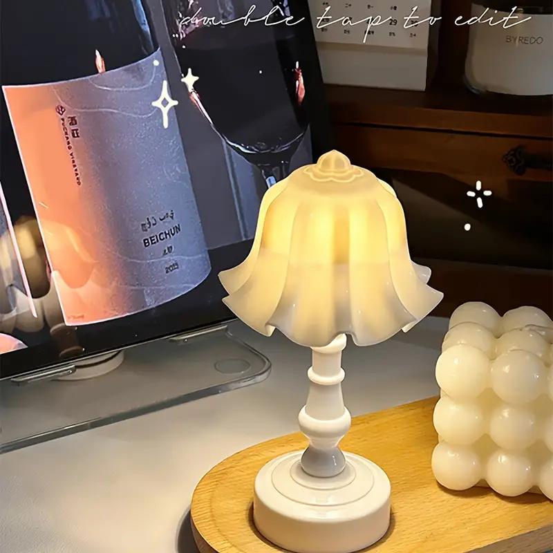 Pleated Shellflower Bud Button Battery LED Table Lamps Desk Night For Bedroom Dining Night Light Simple Modern Decoration