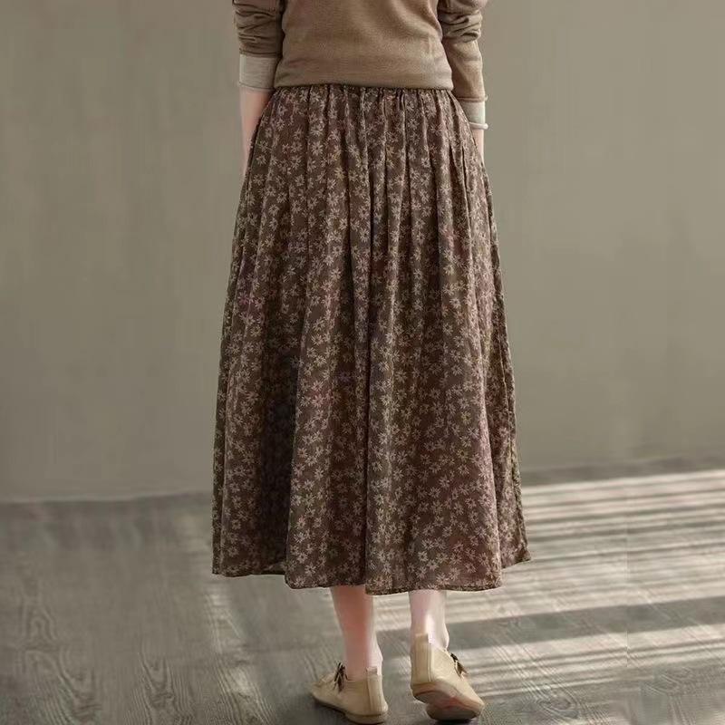 Women Casual Skirts Arrival Autumn Vintage Style Floral Print Loose Comfortable Ladies Elegant A-line Long Skirt