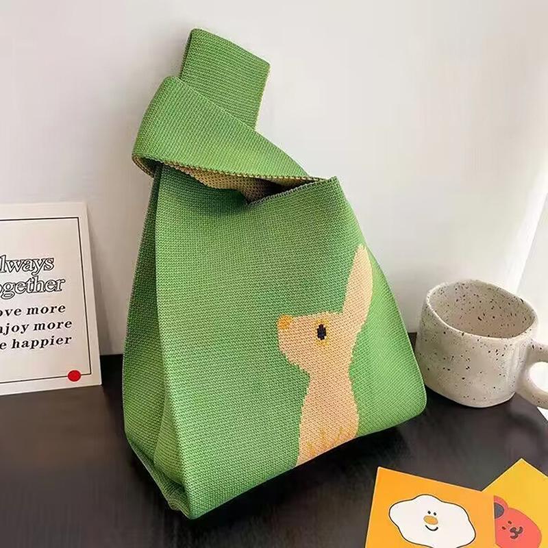 Przenośna Mini Pasiasta Torba Tote Ręcznie Robiona Dzianinowa Torba Damska Węzeł na Nadgarstek Torba Wiaderko na Telefon Duża Pojemność Jesień Zima Torebki