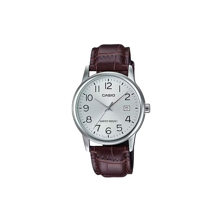 Casio Standard Series Life Waterproof Quartz Movement Leather Strap Watch Men Watches Silver MTP-V002L-7B2 Silver Watch Case