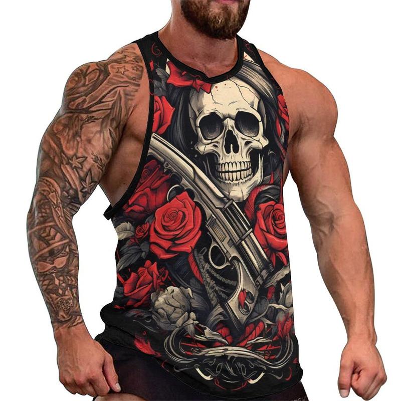 Summer Round Neck 3D Fashion Skull Printed Top Fashionable Casual Hip-hop Sleeveless Vest Men's T-shirts
