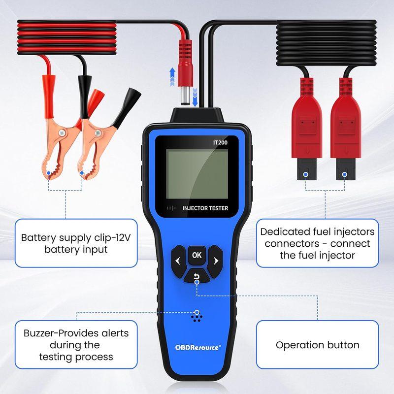 Car Injector Tester Dual IT200 5V 12V Portable Automotive Fuel Injector Test Tool Short Circuit Protection Diagnostic Tool