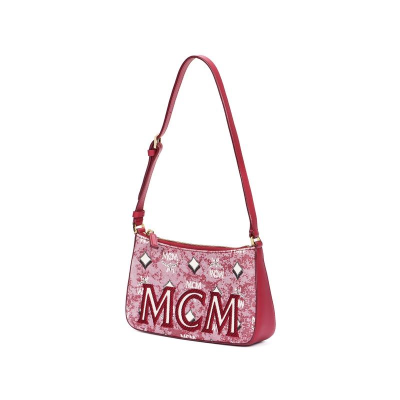 MCM Printed Pattern Logo Shoulder Tote Bag Red MWSBATQ01RE001