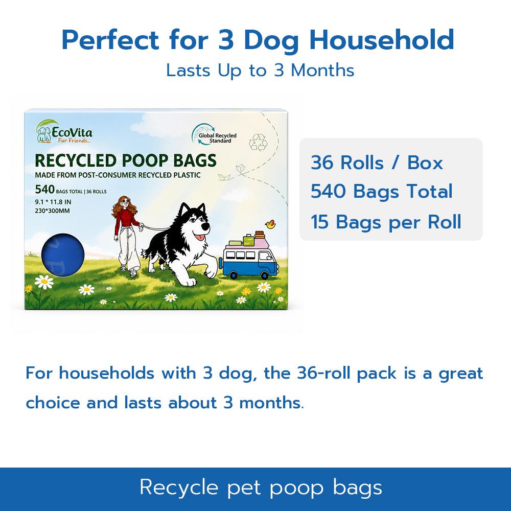 Portable Dog Poop Bags  | PCR Recycled Pet Waste Bags, Easy Tear & Fresh Scented