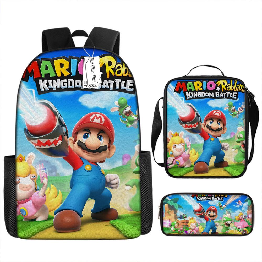 New Super Mario Trend Backpack Retro Mario Schoolbag 3-Piece Set with Pencil Case
